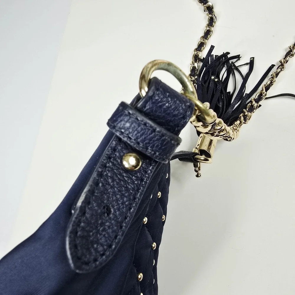 Juicy Couture Navy‎ Quilted Studded Crossbody Bag Chain Gold Monogram Tassel